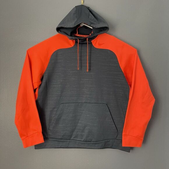 Nike Pro Training ThermaFit Hoodie Men XL High Neck Neon Orange Running Pullover - Picture 1 of 11